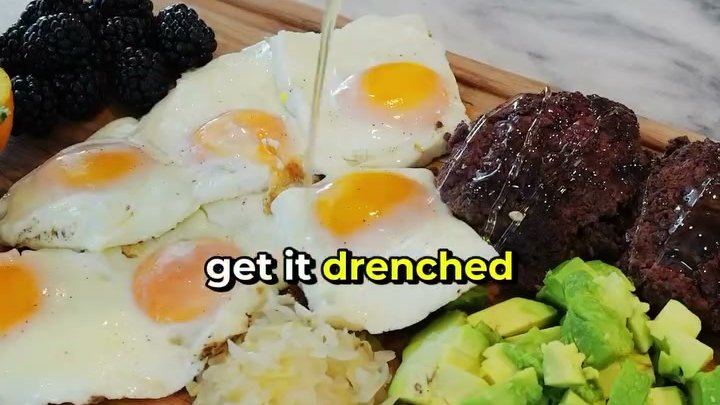 Beef Burgers With Eggs, Avocado and Fruit Plate