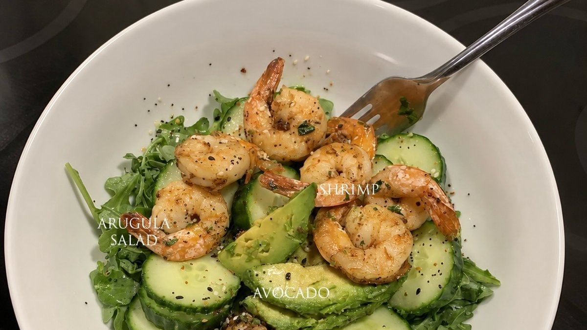 Shrimp, Avocado & Cucumber Arugula Salad