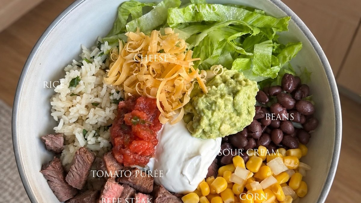 Steak Burrito Bowl with Beans, Corn & Guac
