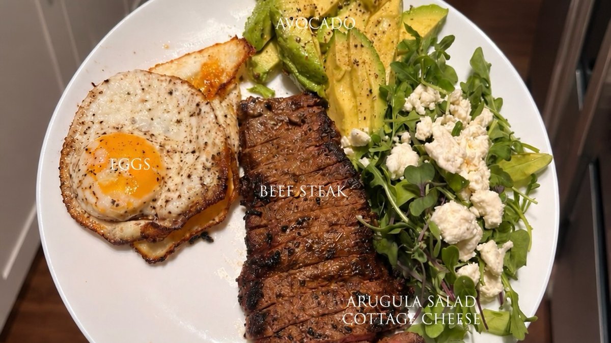 Steak & Fried Eggs with Avocado Toast & Arugula Salad